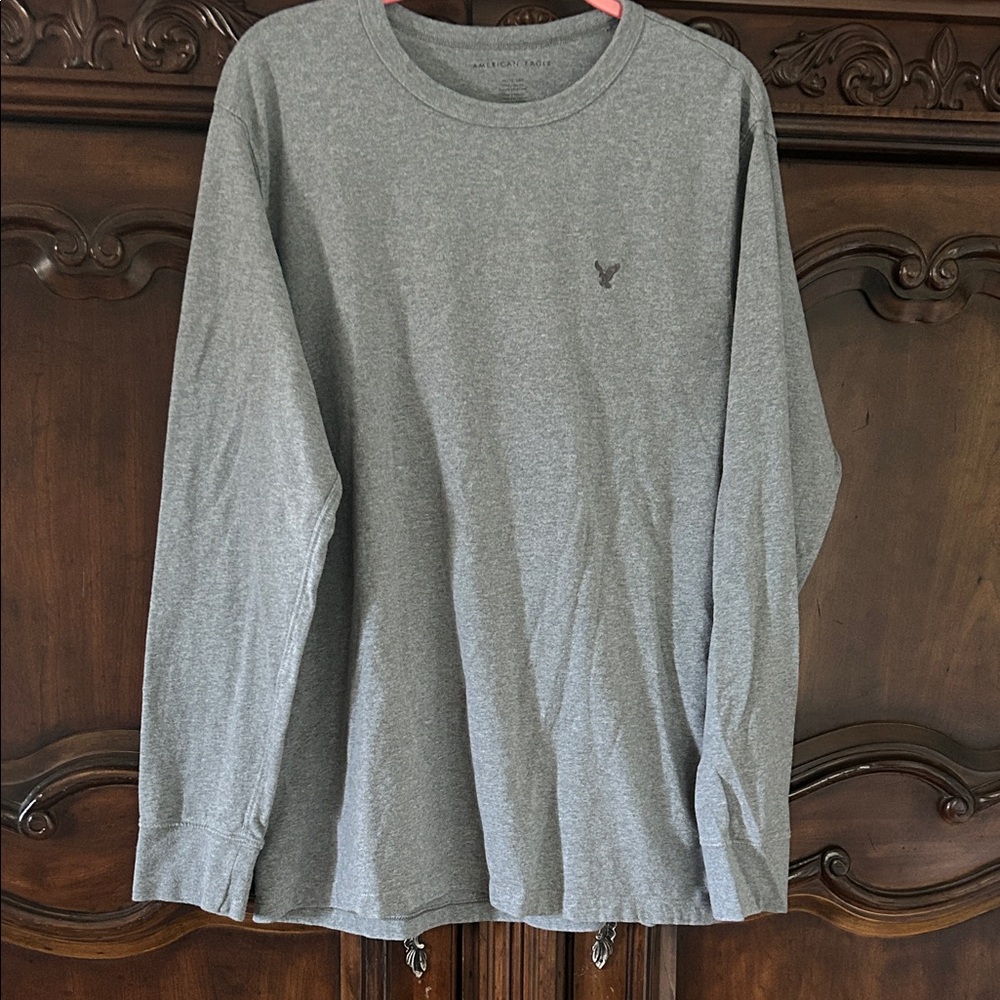 American Eagle Men's Gray Long Sleeve Shirt
